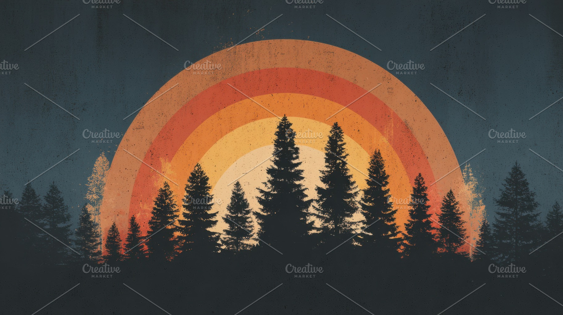 Sunset over a forest with a rainbow, a Photo by Beautiful things