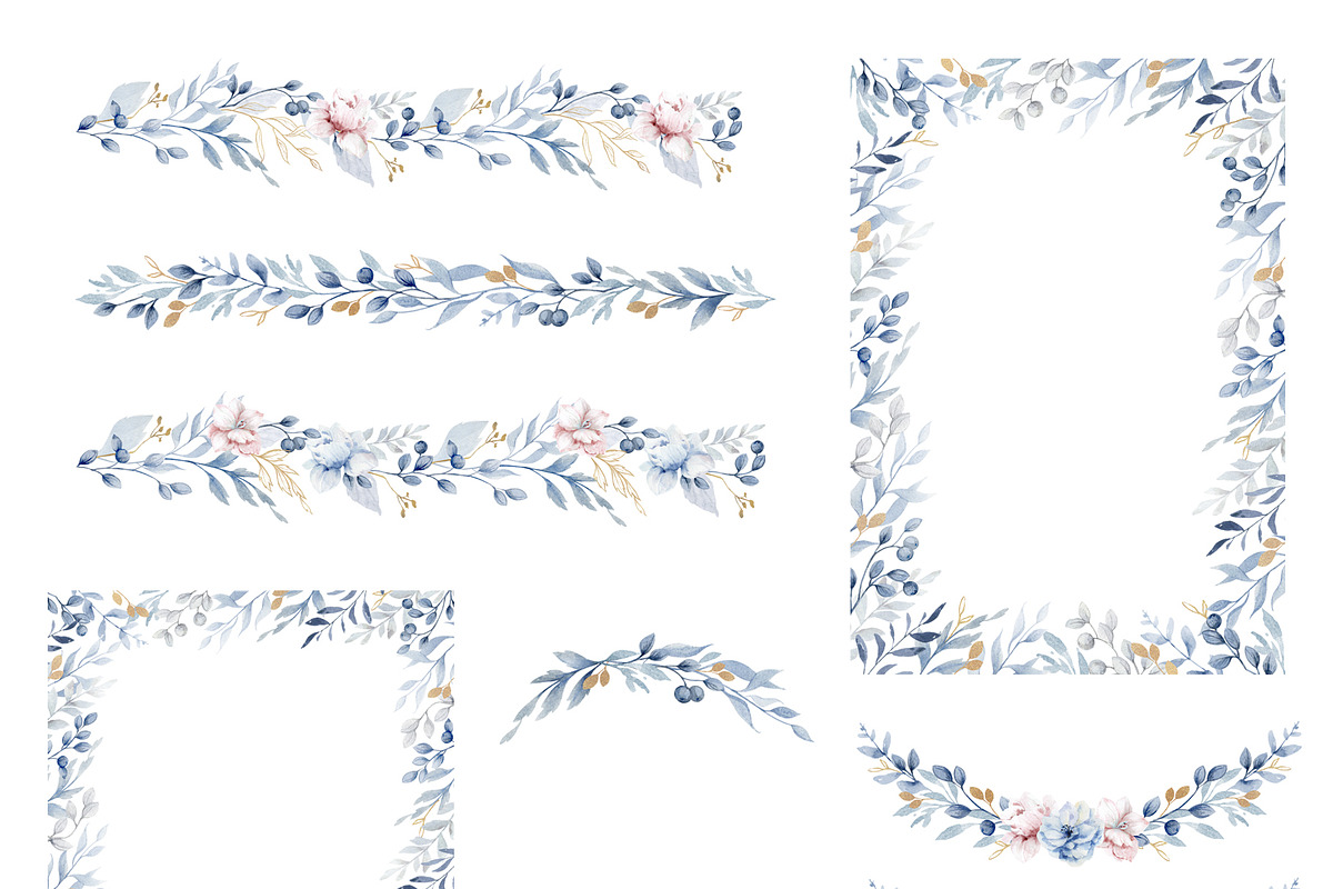 Blue Watercolor Floral Cliparts, a Decorative Illustration by Elena Medvedeva (Photo 5 of 7)
