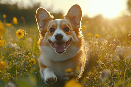 Portrait of a cute corgi dog having fun in a green meadow, an Animal Photo by AlyaAnd