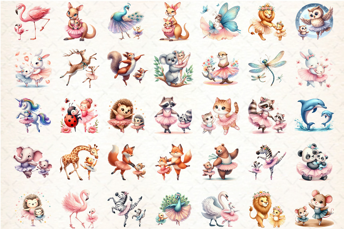 Cute Ballet Animals Mother's Day, an Illustration by DreamCafeArt (Photo 2 of 6)