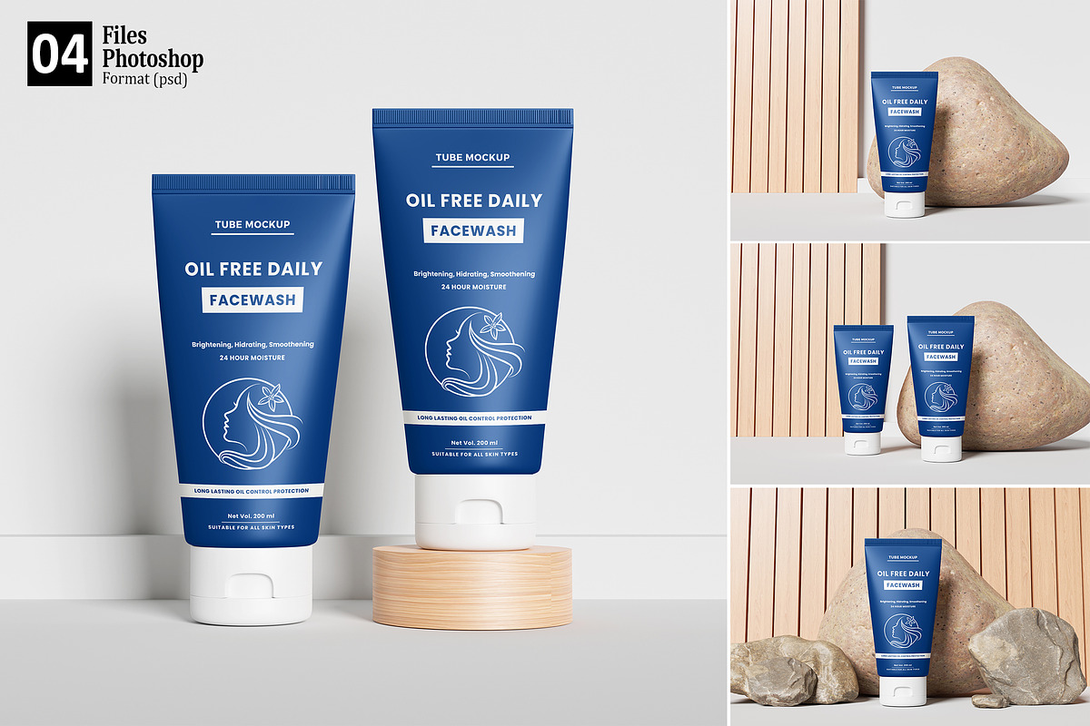 Face Wash Tube Mockup, a Packaging Mockup by GraphicWindow (Photo 1 of 5)