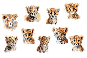 Watercolor Baby Wild African Animals