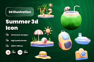 Summer 3d Illustration Icon Pack