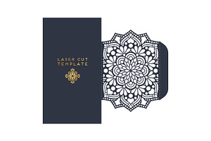 Vector wedding card laser cut template. Vintage decorative elements