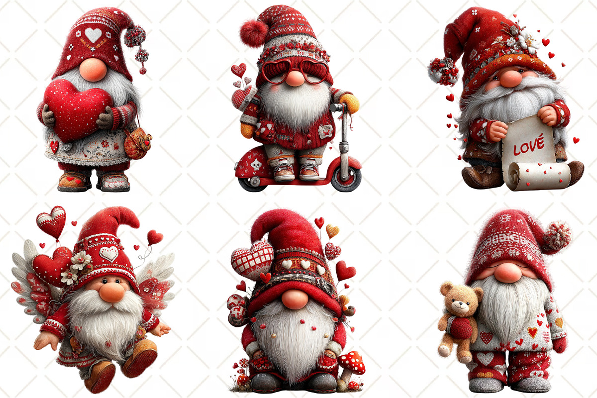 Whimsical Valentines Gnome Clipart, an Illustration by Black Bird Studio (Photo 5 of 6)