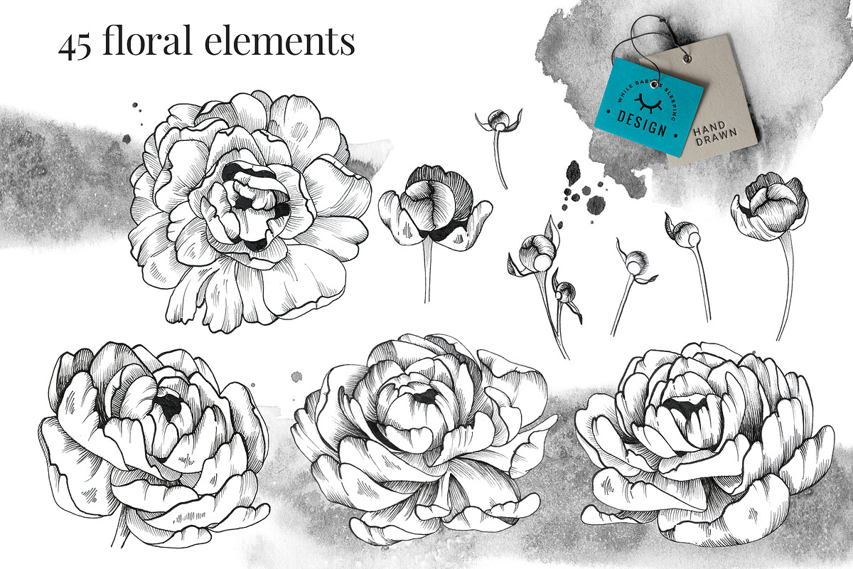 Black Ink Flowers and Watercolor, an Illustration by WBS Design (Photo 13 of 26)