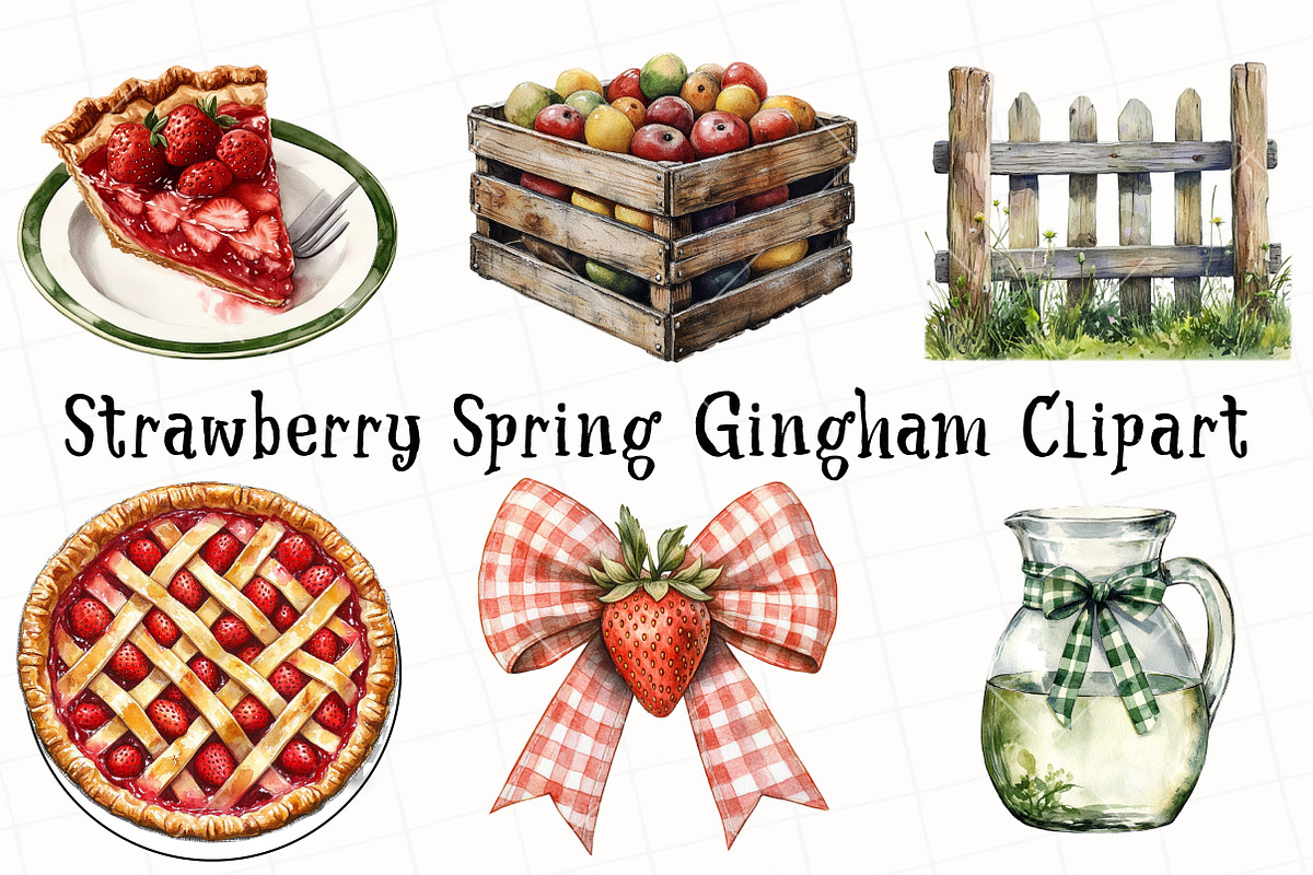 Strawberry Spring Gingham Clipart, an Illustration by OK Design (Photo 2 of 6)