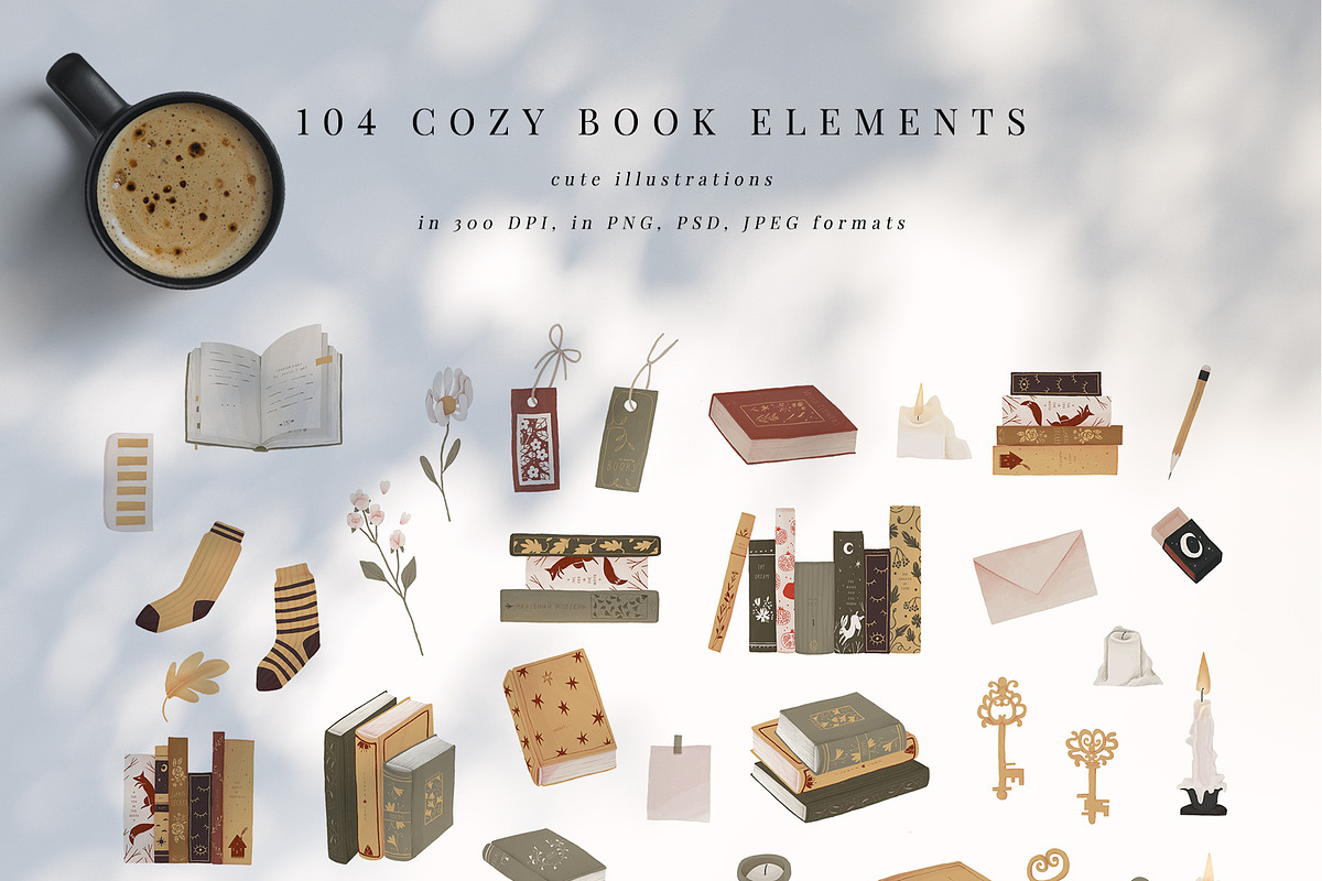 Books & coffee - cute hand drawn set, an Education Illustration by Cute Atelier (Photo 3 of 14)