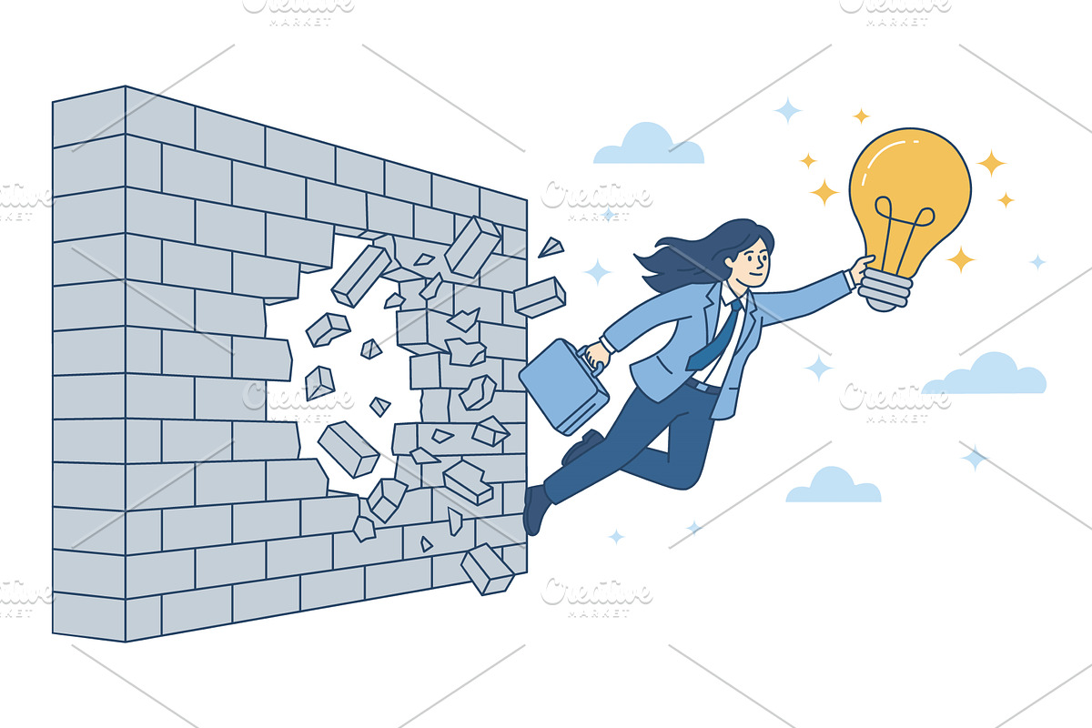 Businesswoman breaking through brick, a Person Illustration by Artsaba Family