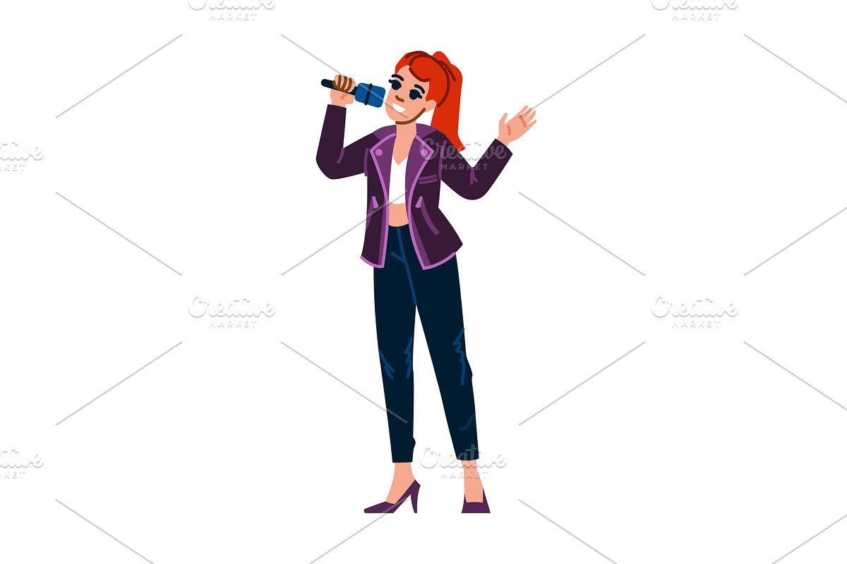 Young female singer performing with, an Illustration by pikepicture