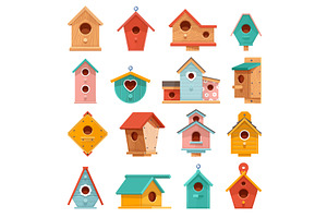Colorful wooden bird houses. Cute, an Animal Illustration by YummyBuum