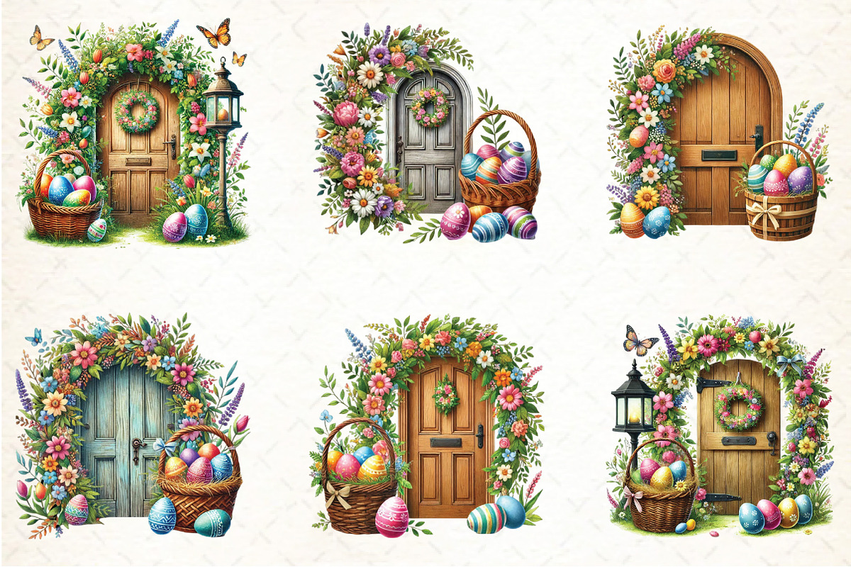 watercolor Easter Doors Clipart, an Illustration by DreamCafeArt (Photo 4 of 5)