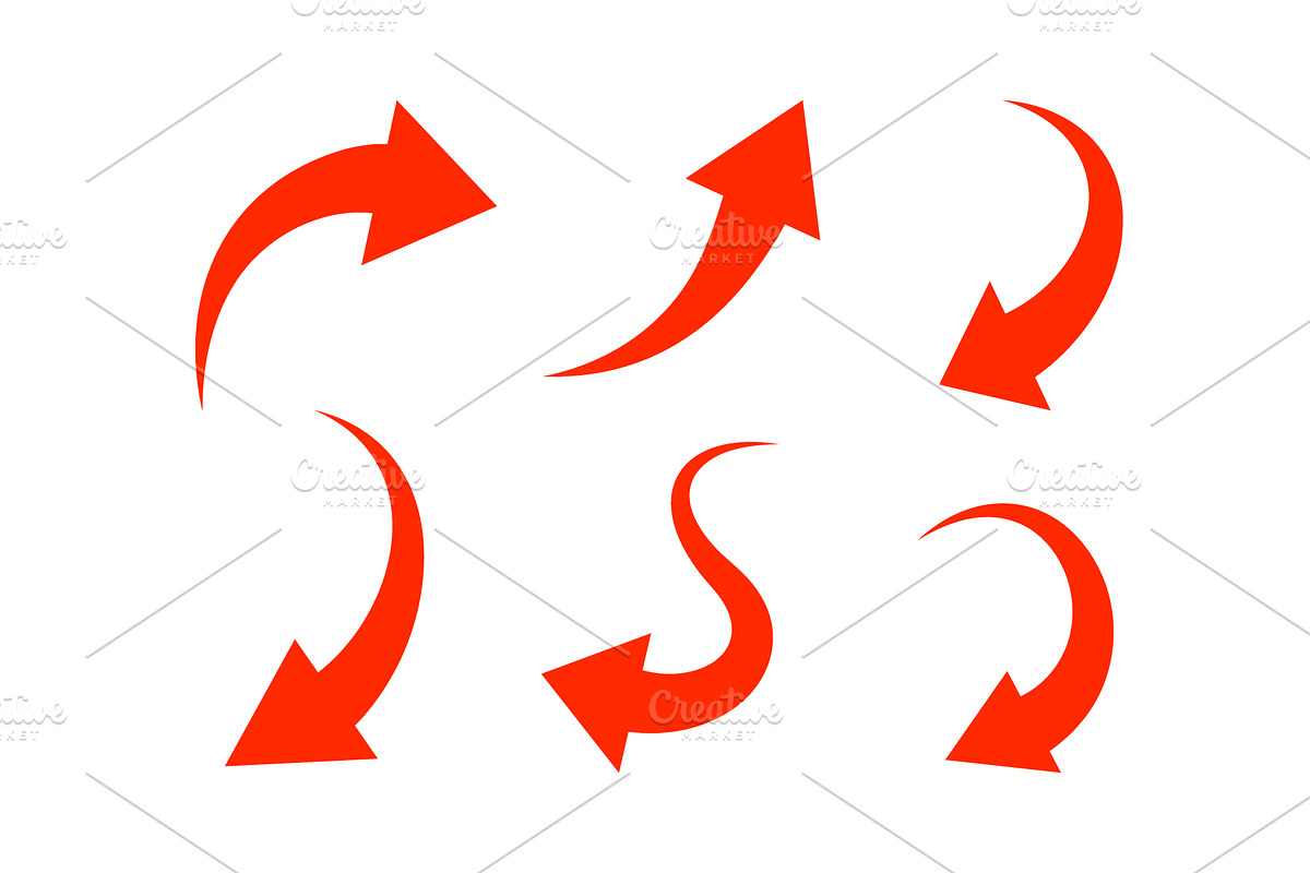 Red minimal curved arrows. Vector, an Object Illustration by GraphiShop
