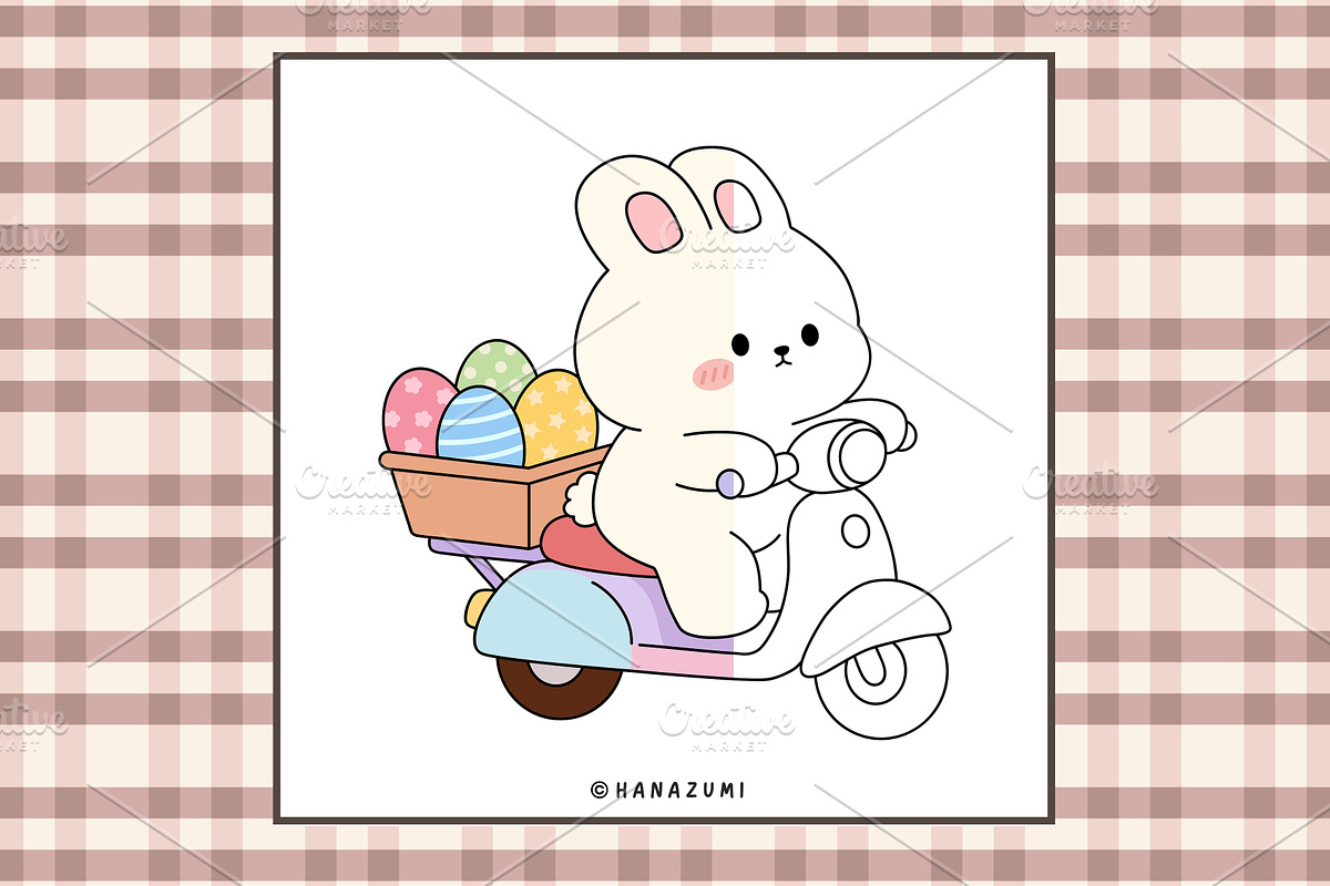 Easter Bunny Coloring Page, a Seasonal Illustration by Hanazumi (Photo 2 of 3)