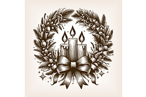 Christmas wreath with candles and, an Object Illustration by AlexArt