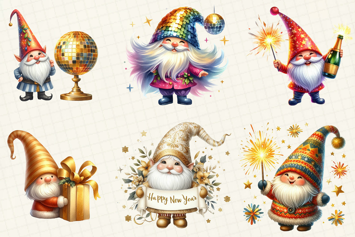 Happy New Year Gnome Sublimation, an Illustration by DreamCafeArt (Photo 3 of 6)