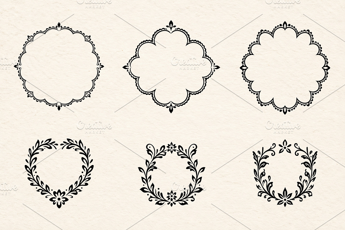 Floral Lace Frames & Ornament Bundle, an Object Graphic by Christine Krahl (Photo 4 of 24)