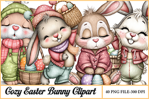 Cozy Easter Bunny Clipart, a Seasonal Illustration by HueNestify