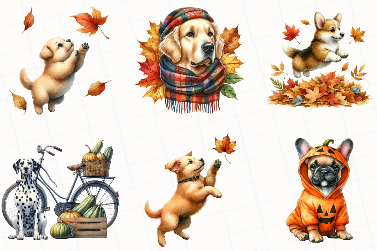 Watercolor Autumn Dog Clipart, an Illustration by OK Design (Photo 3 of 5)