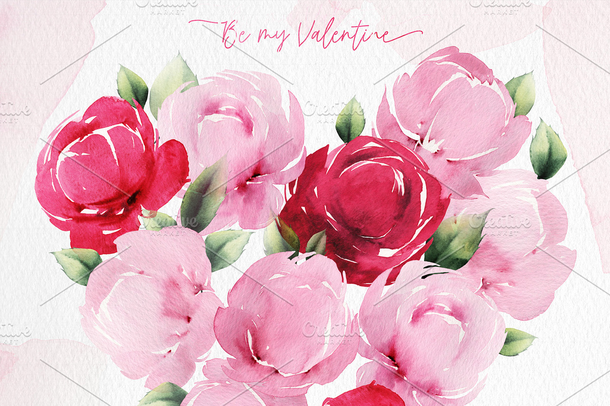 Be my Valentine, Watercolor cliparts, an Illustration by ollalya (Photo 1 of 9)