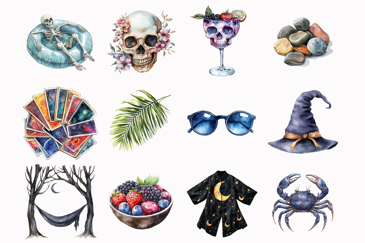 Watercolor Gothic Summer Clipart, an Illustration by Design Market (Photo 3 of 5)