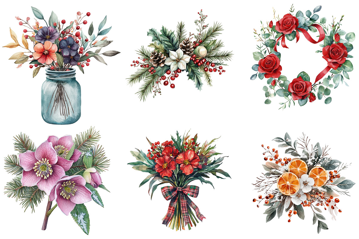 Christmas Flowers Clipart, an Illustration by DreamArtGraphic (Photo 4 of 5)