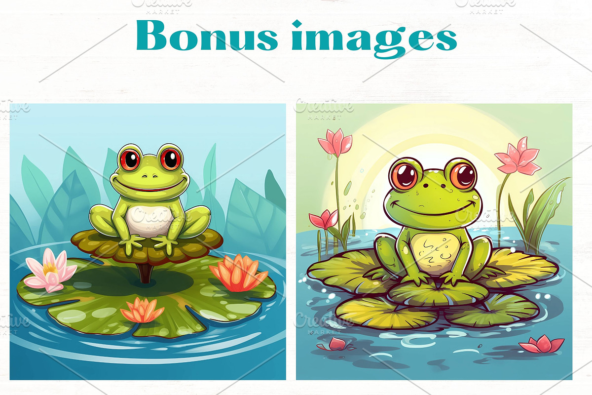 HAPPY FROGS on Lilypads Clipart Set, an Animal Illustration by Mermaids ...