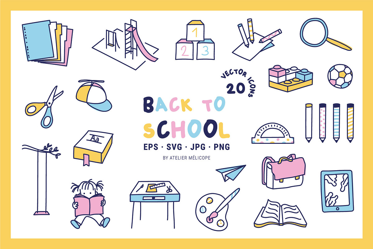 20 education icons Back to school, an Outline Icon by Atelier Mélicope (Photo 1 of 2)