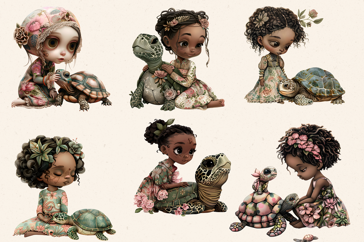 PINK TURTLE GIRL CLIPART PACK, a Person Illustration by Daring Digies (Photo 4 of 10)