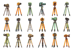 Set of cartoon cameras mounted on, an Object Illustration by LadadikArt