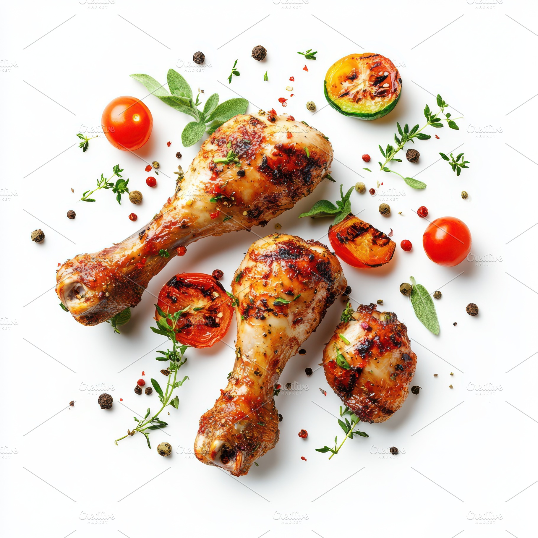 Spicy grilled chicken legs or drumst, a Food & Drink Photo by Pixeness Studio