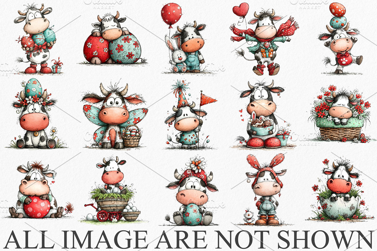 Whimsical Easter Cow Clipart Bundle, an Illustration by Canvas Craft (Photo 3 of 6)