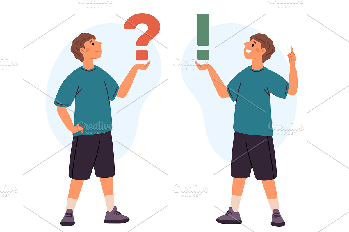 Young boy holds question mark and, a Person Illustration by Vectorbuum