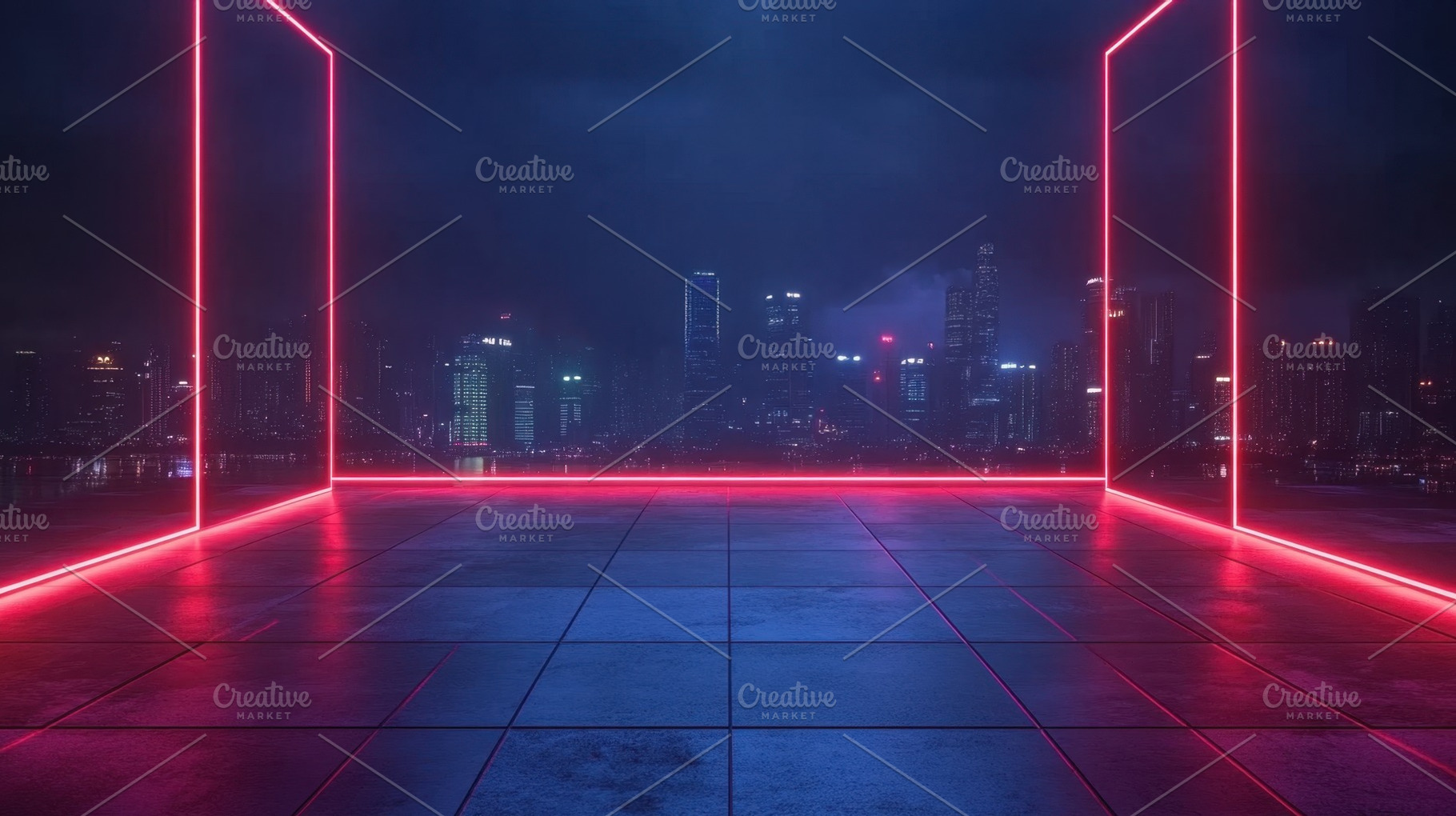 Bright neon urban backdrop at night, a Photo by Beautiful things
