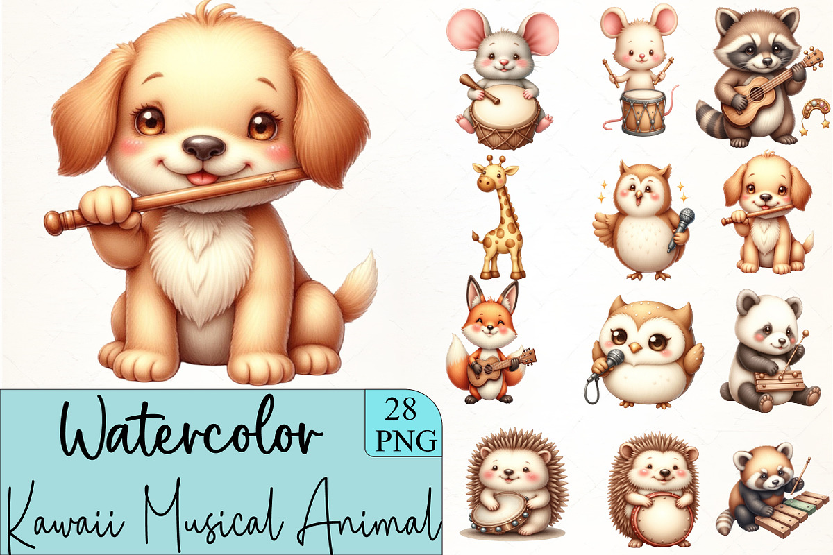 Kawaii Musical Animal Clipart Bundle, an Illustration by CrexoraLab (Photo 1 of 5)