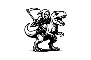 Grim Reaper riding on a T- Rex, an Animal Illustration by Pixes