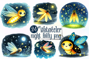 Watercolor Night Friendly Firefly Cl