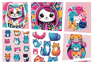 Cute Kawaii Cats & Bunny Bundle, an Illustration by ETARA by Mea Hau