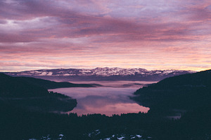 Misty Sunrise Over Donner Lake, a Nature Photo by Gold Poppy Co.