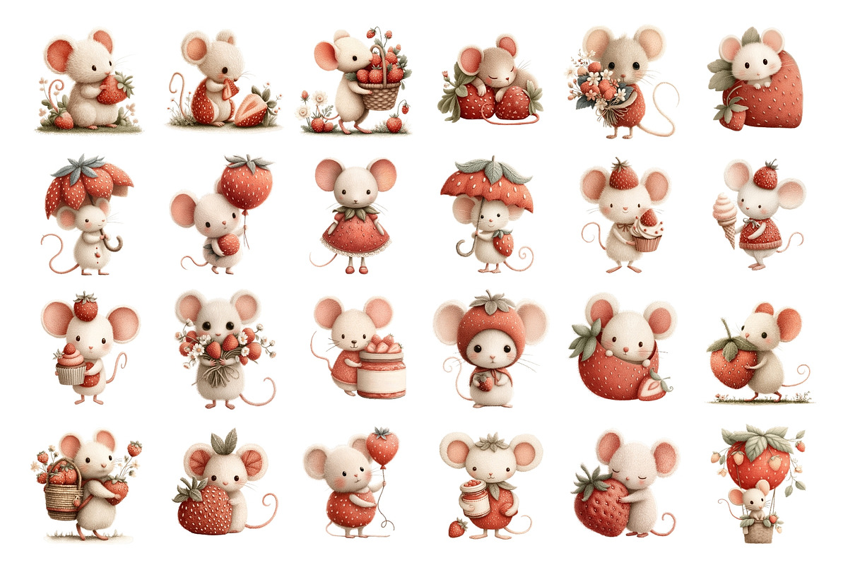 Strawberry Mouse Watercolor Clipart, an Animal Illustration by Nicolle's Colorful Art (Photo 2 of 5)