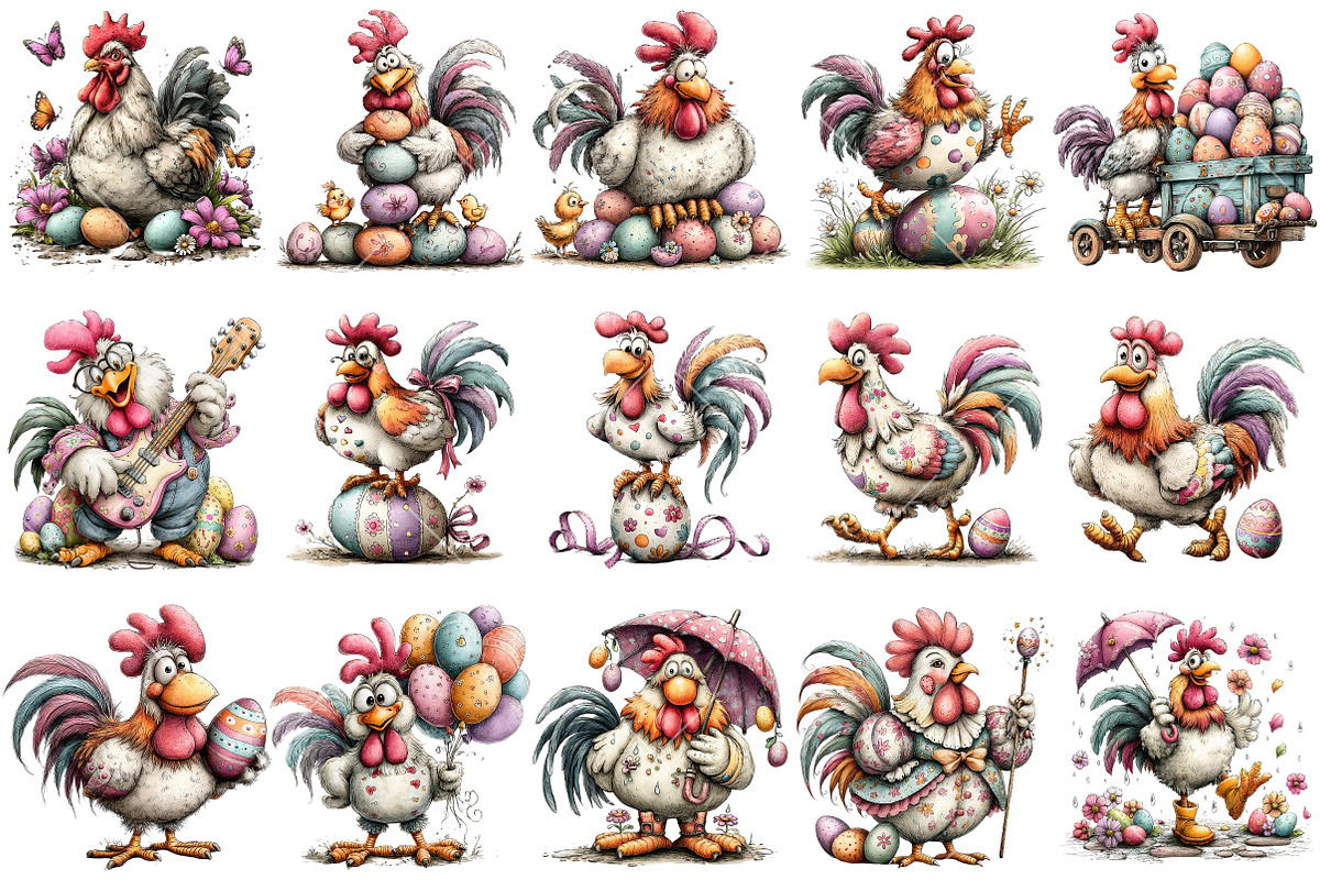 Whimsical Easter Roster Clipart, an Illustration by OK Design (Photo 3 of 6)