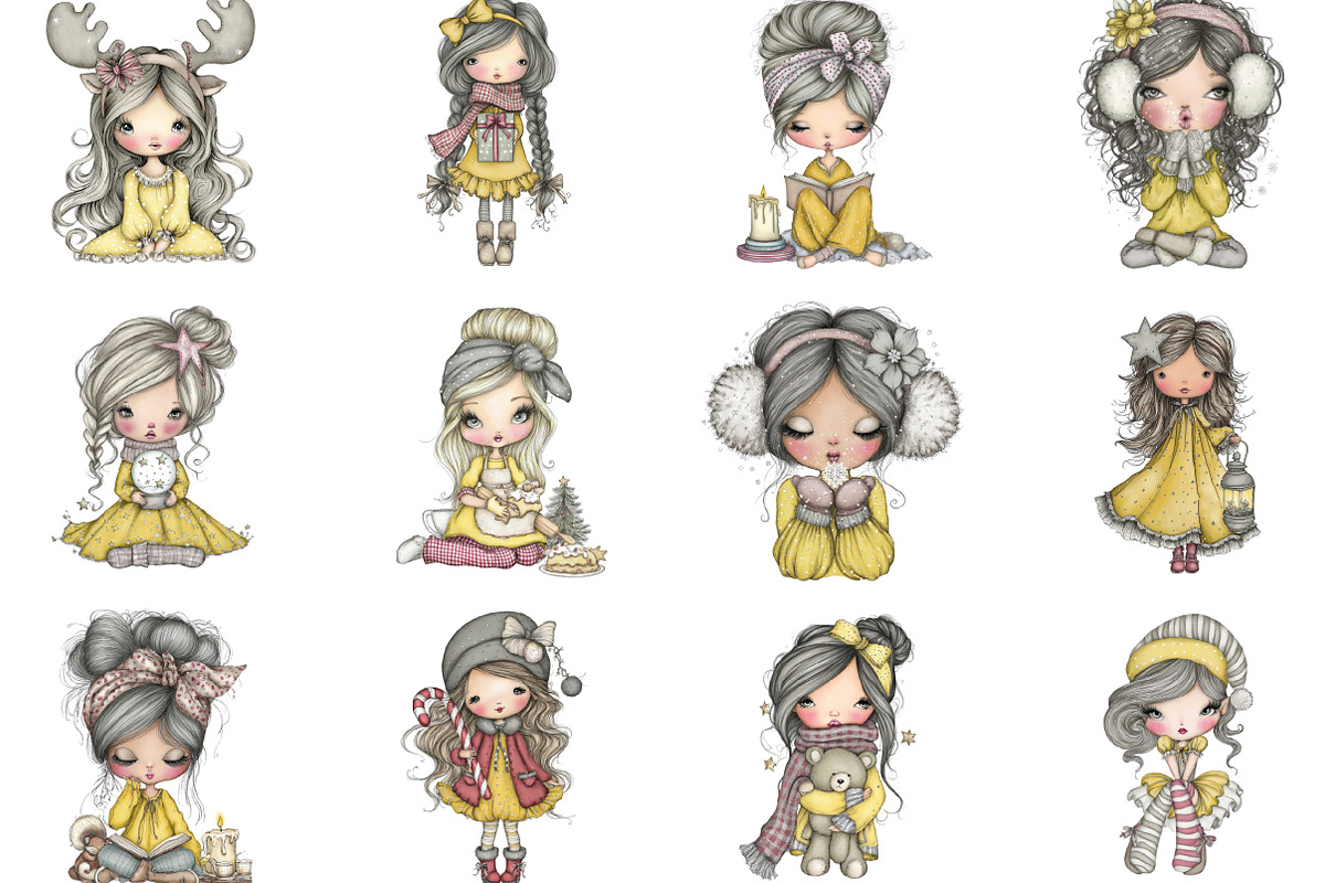 Whimsical Christmas Girl Clipart, an Illustration by CraftArtStudio (Photo 2 of 6)