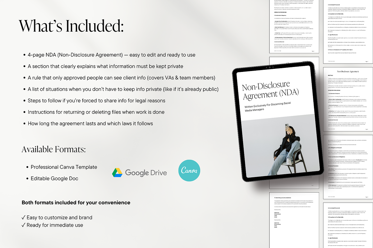 Non-Disclosure Agreement Template for Social Media Managers | Editable NDA for Freelancers preview 2