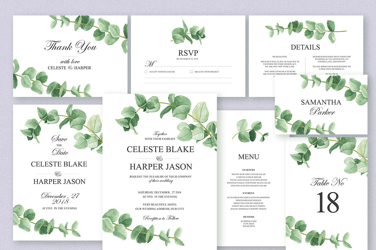 Eucalyptus Greens Wedding Suite, an Invitation Template by HannaSymo (Photo 5 of 14)