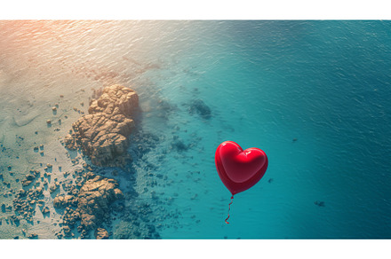 Red Heart-Shaped Balloon Floating in, a Nature Photo by Goinyk