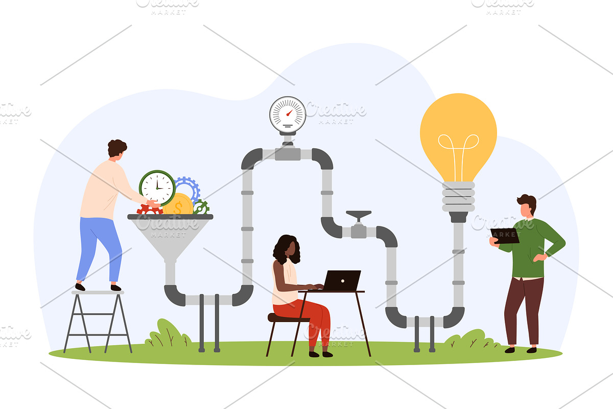 Idea generation with funnel, tiny, a Technology Illustration by Flashvector