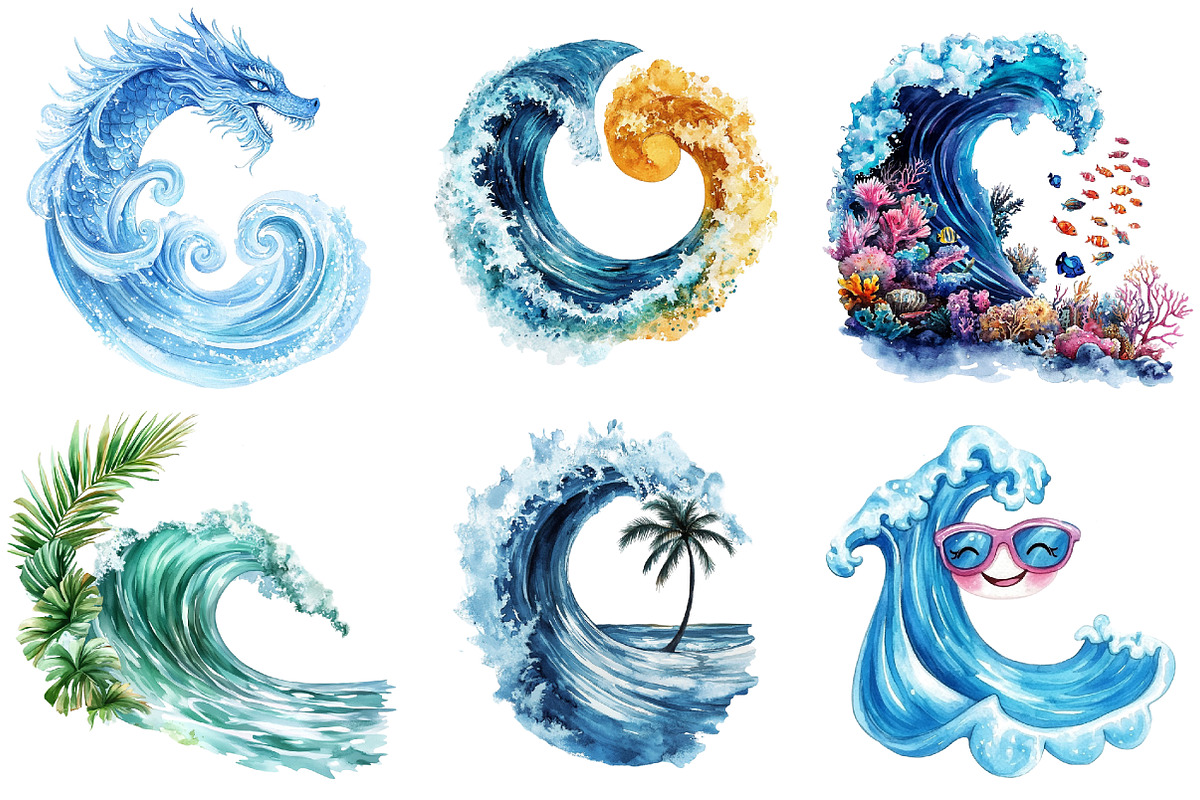 Ocean Waves Watercolor Bundle, an Illustration by Pixels.Craft (Photo 8 of 8)