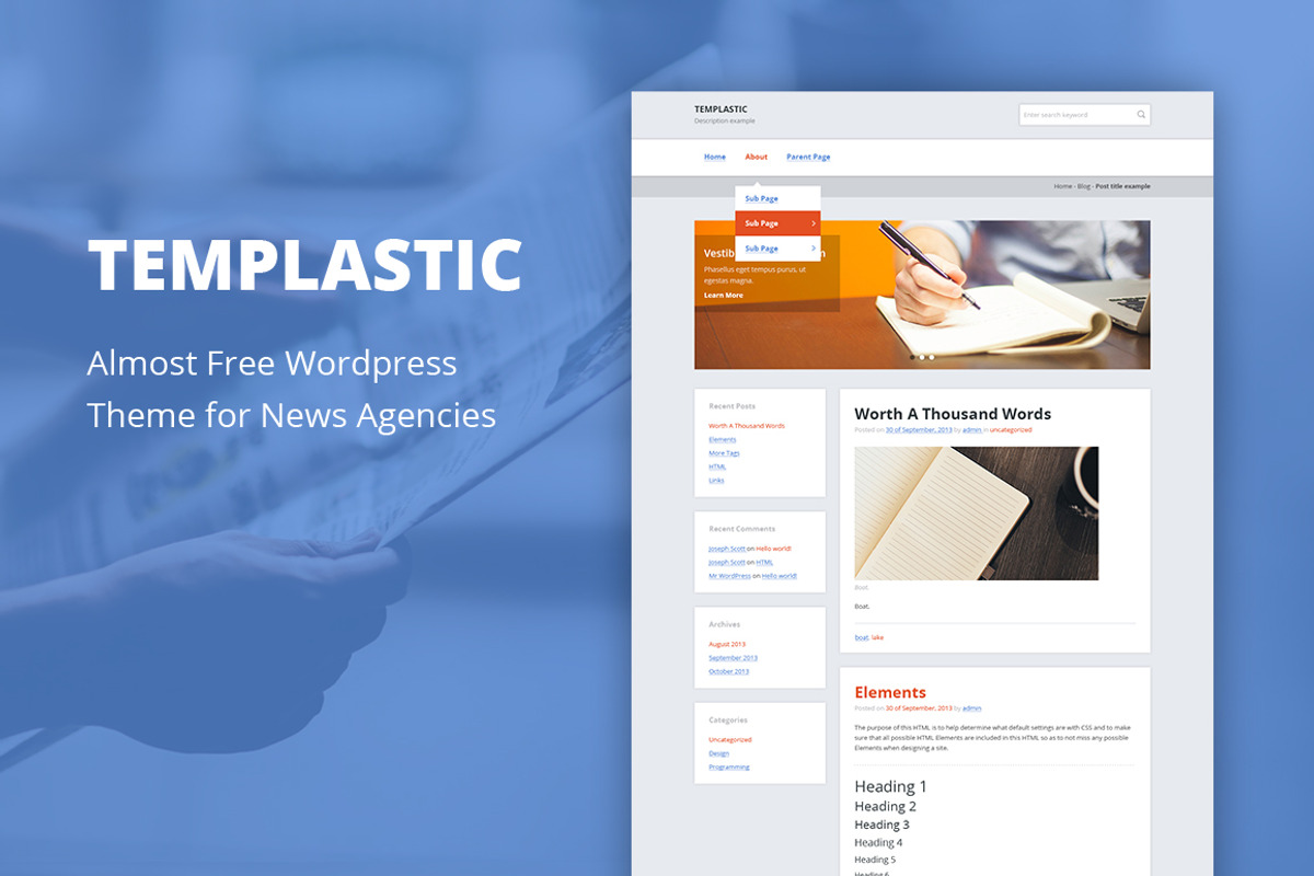 Templastic - Cheap WordPress Theme, a WordPress Template by bestwebsoft (Photo 1 of 2)