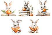 Bunny with Book Clipart PNG Bundle, an Illustration by Libby Wishes (Thumbnail 3 of 5)