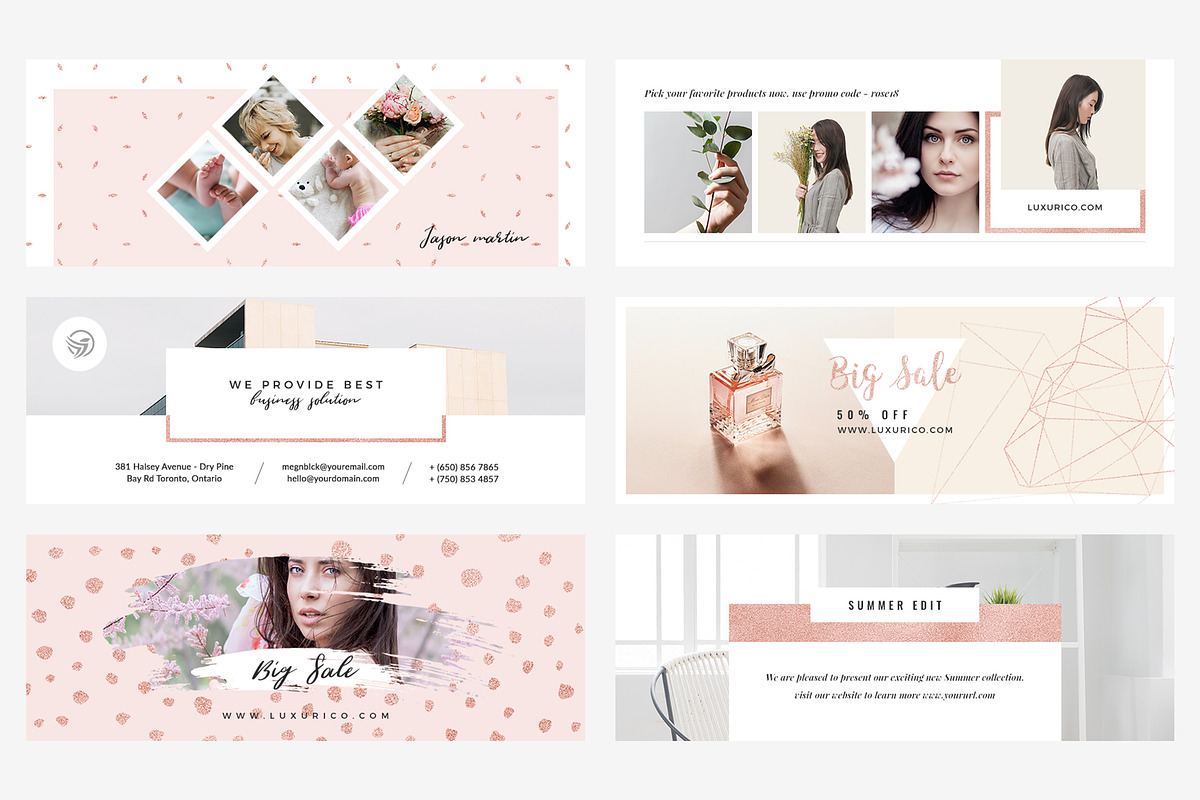Rosegold Facebook Cover Pack, a Social Media Template by Crevo Studio (Photo 3 of 8)
